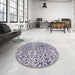 Round Machine Washable Abstract Deep Periwinkle Purple Rug in a Office, wshabs3589