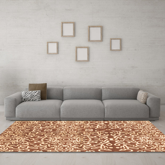 Machine Washable Abstract Orange Modern Area Rugs in a Living Room, wshabs3589org