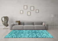 Machine Washable Abstract Turquoise Modern Rug, wshabs3589turq