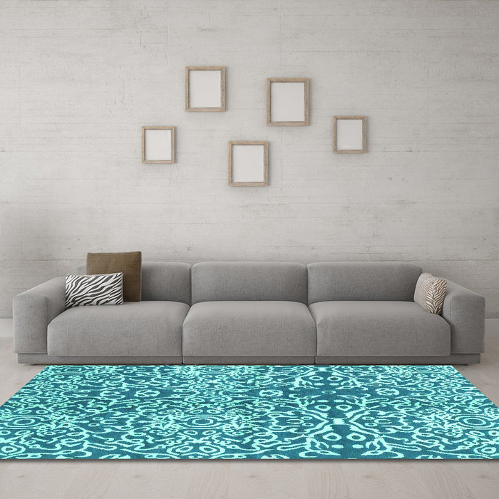 Machine Washable Abstract Turquoise Modern Area Rugs in a Living Room,, wshabs3589turq