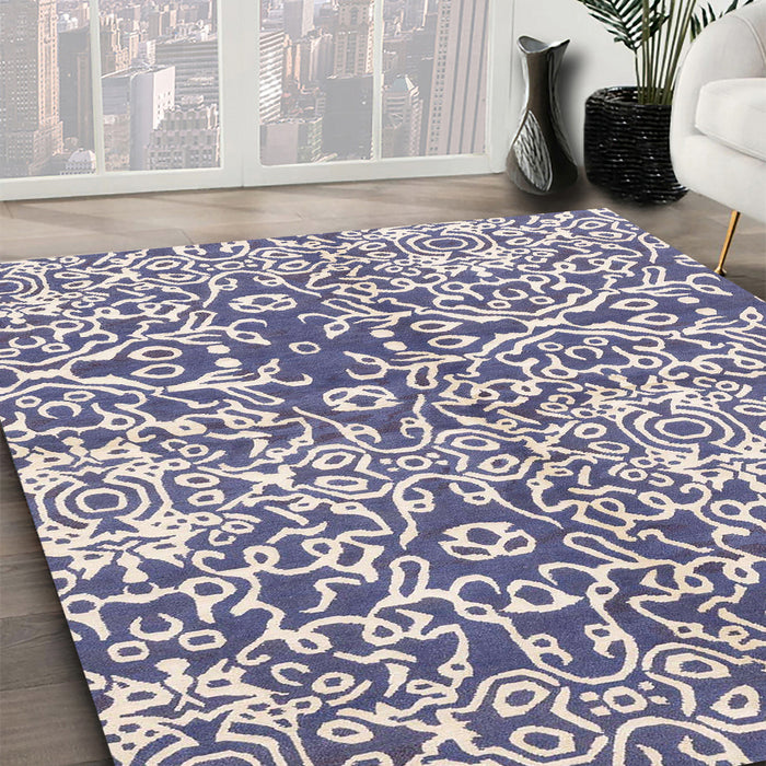 Machine Washable Abstract Deep Periwinkle Purple Rug in a Family Room, wshabs3589