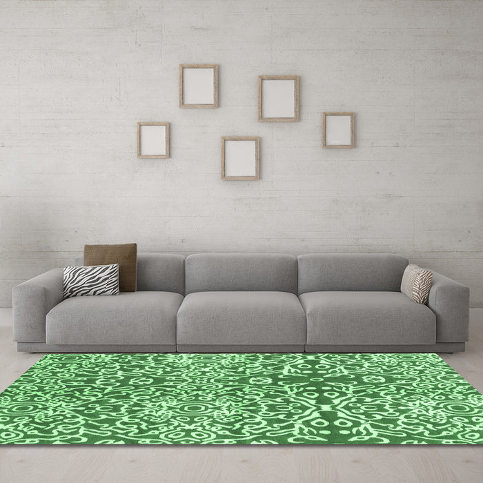 Machine Washable Abstract Emerald Green Modern Area Rugs in a Living Room,, wshabs3589emgrn