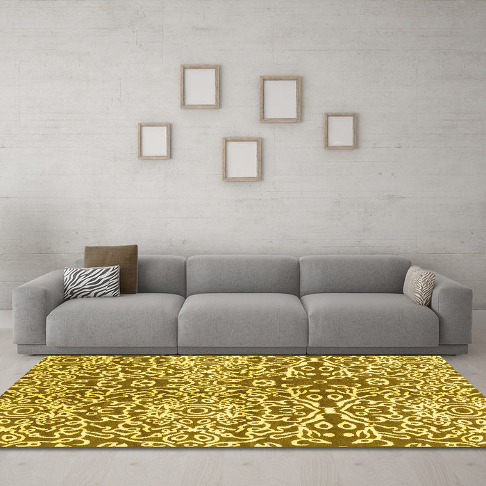 Machine Washable Abstract Yellow Modern Rug in a Living Room, wshabs3589yw