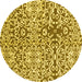 Round Abstract Yellow Modern Rug, abs3589yw