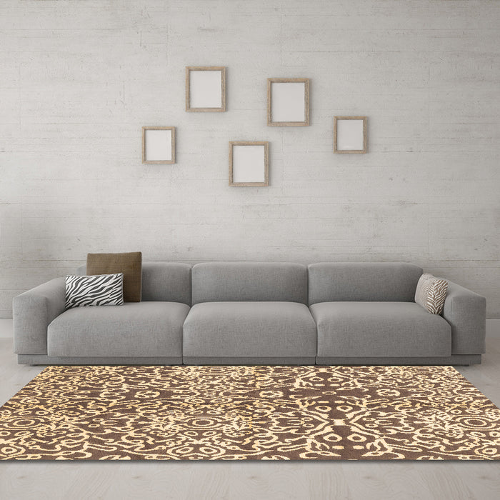 Machine Washable Abstract Brown Modern Rug in a Living Room,, wshabs3589brn