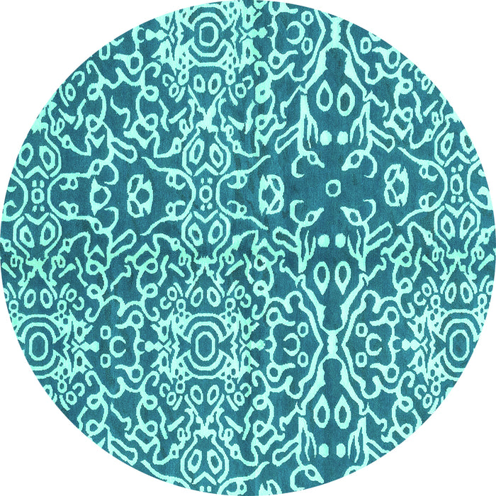 Round Machine Washable Abstract Turquoise Modern Area Rugs, wshabs3589turq