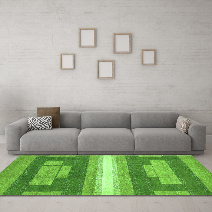 Machine Washable Abstract Green Modern Area Rugs in a Living Room,, wshabs358grn