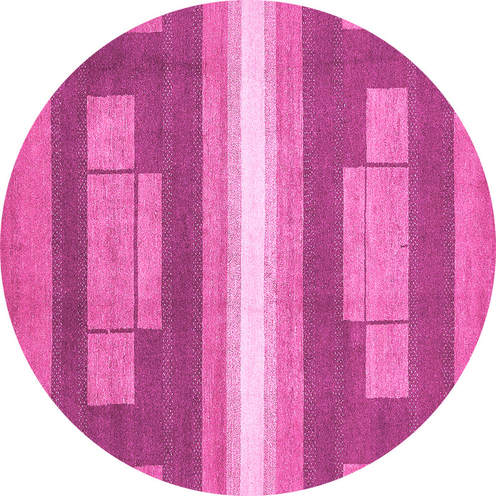 Round Machine Washable Abstract Pink Modern Rug, wshabs358pnk