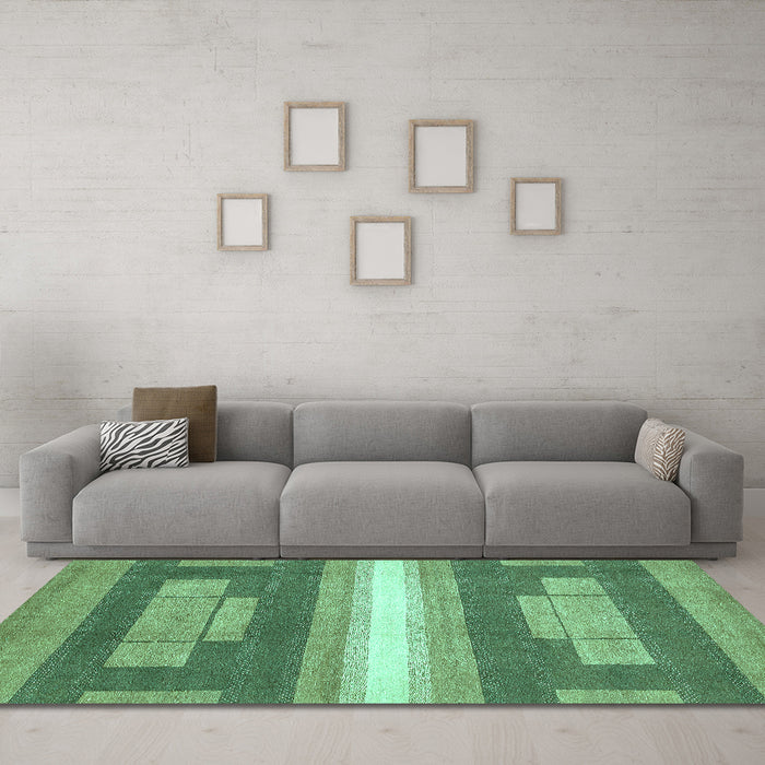 Machine Washable Abstract Turquoise Modern Area Rugs in a Living Room,, wshabs358turq
