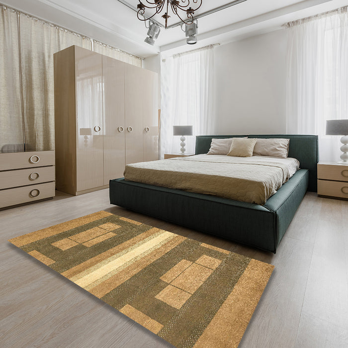 Abstract Yellow Modern Rug in a Bedroom, abs358