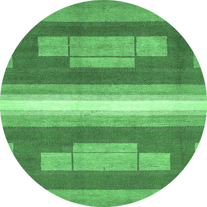 Round Machine Washable Abstract Emerald Green Modern Area Rugs, wshabs358emgrn