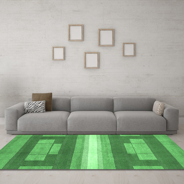 Machine Washable Abstract Emerald Green Modern Area Rugs in a Living Room,, wshabs358emgrn