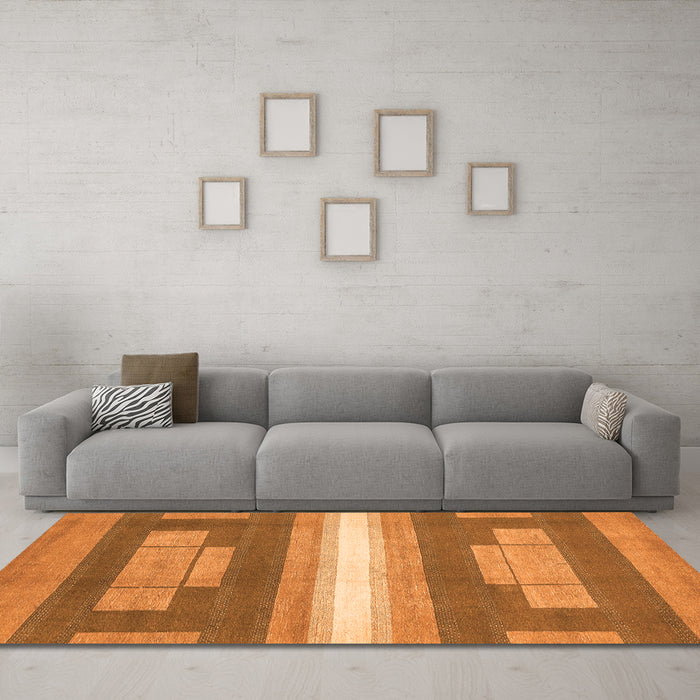 Machine Washable Abstract Orange Modern Area Rugs in a Living Room, wshabs358org