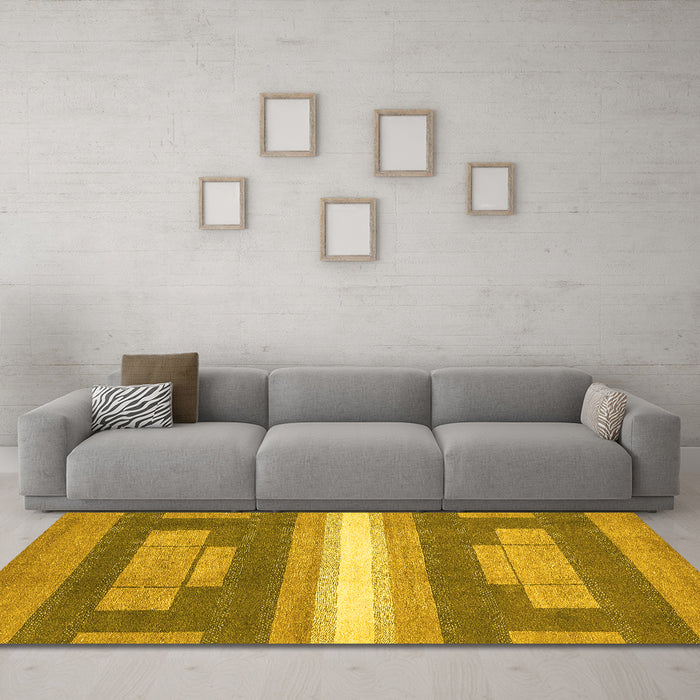 Machine Washable Abstract Yellow Modern Rug in a Living Room, wshabs358yw
