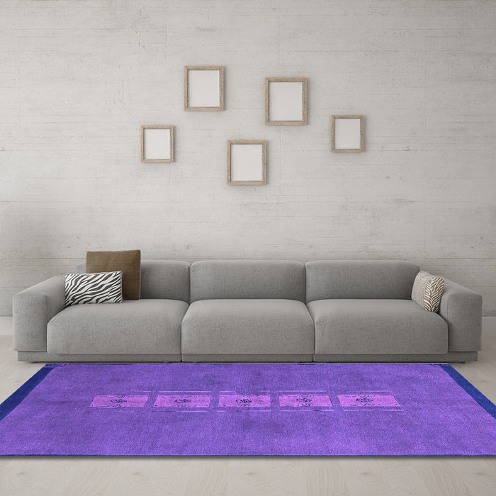 Machine Washable Abstract Purple Modern Area Rugs in a Living Room, wshabs3590pur