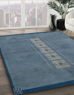 Abstract Cadet Blue Green Modern Rug in Family Room, abs3590