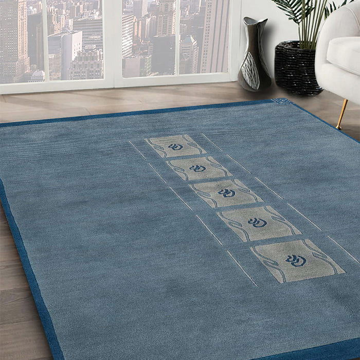 Abstract Cadet Blue Green Modern Rug in Family Room, abs3590