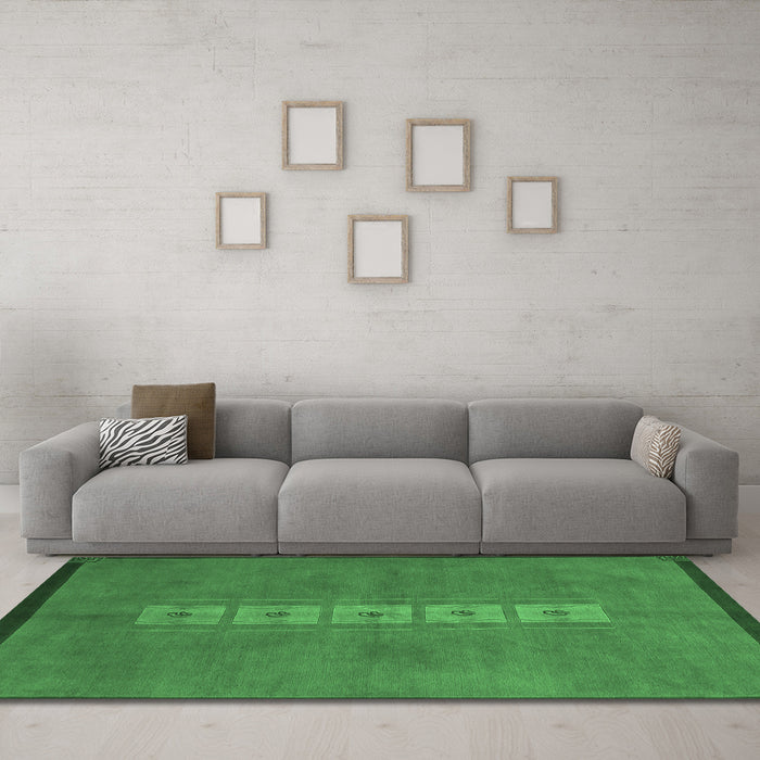 Machine Washable Abstract Emerald Green Modern Area Rugs in a Living Room,, wshabs3590emgrn