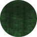 Round Abstract Emerald Green Modern Rug, abs3591emgrn