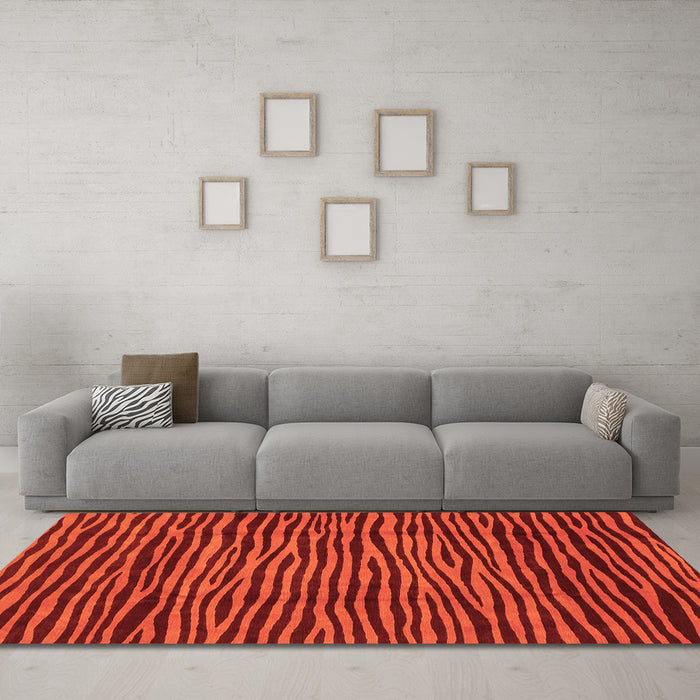 Machine Washable Abstract Orange Modern Area Rugs in a Living Room, wshabs3592org