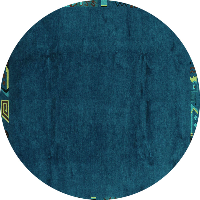 Round Machine Washable Abstract Turquoise Modern Area Rugs, wshabs3593turq