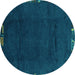 Round Machine Washable Abstract Turquoise Modern Area Rugs, wshabs3593turq