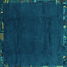 Square Machine Washable Abstract Turquoise Modern Area Rugs, wshabs3593turq