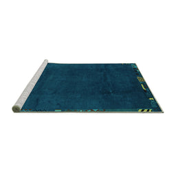 Sideview of Machine Washable Abstract Turquoise Modern Area Rugs, wshabs3593turq