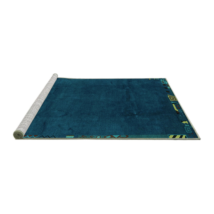 Sideview of Machine Washable Abstract Turquoise Modern Area Rugs, wshabs3593turq