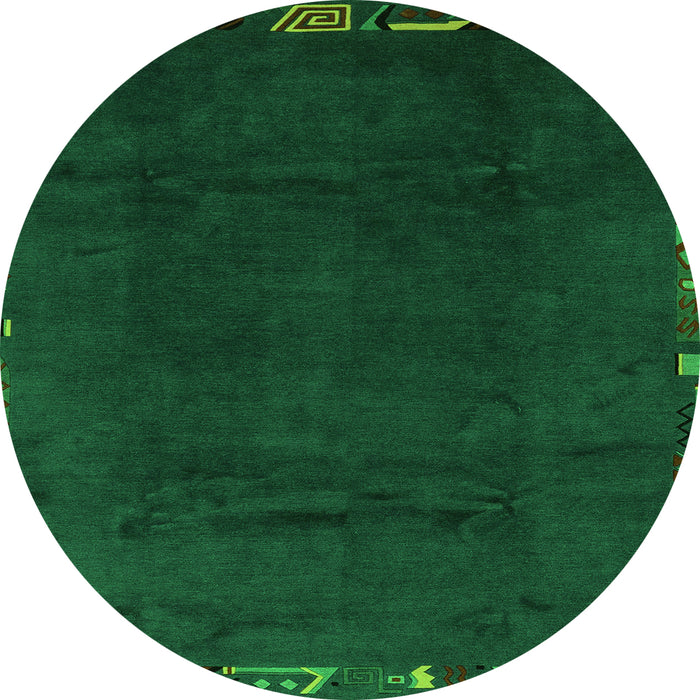 Round Machine Washable Abstract Green Modern Area Rugs, wshabs3593grn