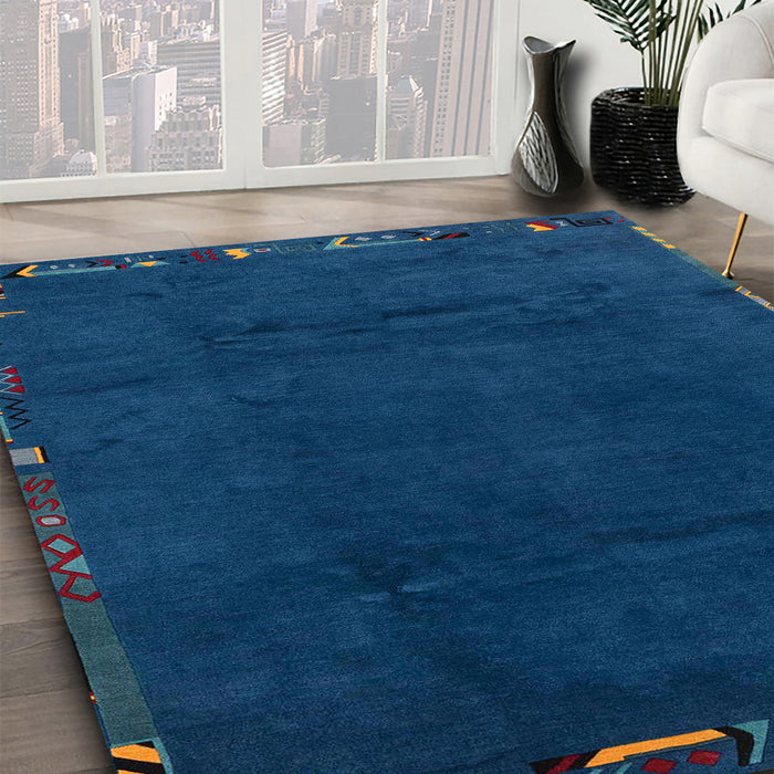 Abstract Blue Modern Rug in Family Room, abs3593