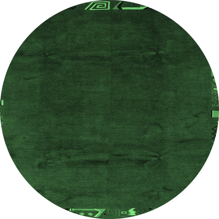 Round Machine Washable Abstract Emerald Green Modern Area Rugs, wshabs3593emgrn