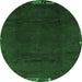 Round Machine Washable Abstract Emerald Green Modern Area Rugs, wshabs3593emgrn