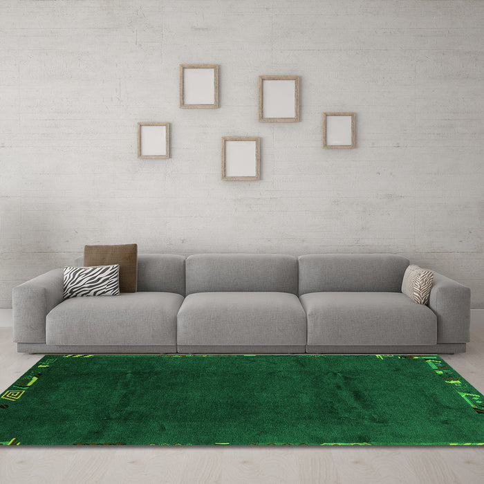 Machine Washable Abstract Green Modern Area Rugs in a Living Room,, wshabs3593grn