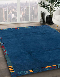 Machine Washable Abstract Blue Rug in a Family Room, wshabs3593