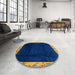 Round Machine Washable Abstract Denim Dark Blue Rug in a Office, wshabs3594