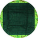 Round Machine Washable Oriental Green Asian Inspired Area Rugs, wshabs3594grn