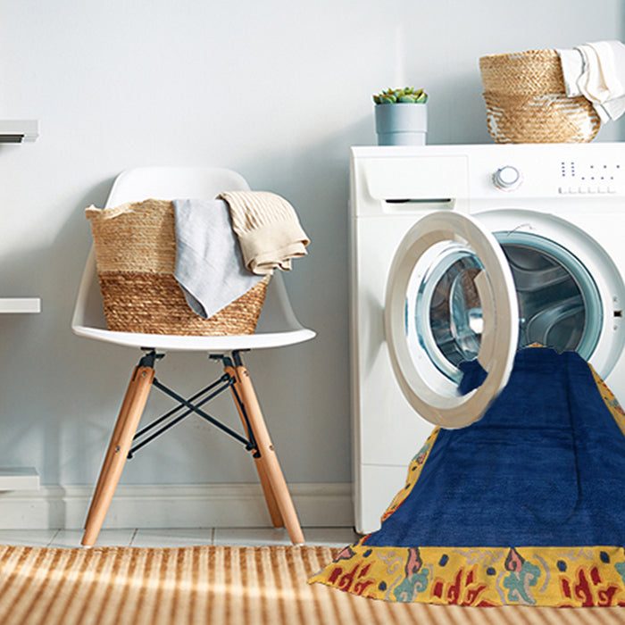 Machine Washable Abstract Denim Dark Blue Rug in a Washing Machine, wshabs3594