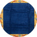 Round Abstract Denim Dark Blue Oriental Rug, abs3594