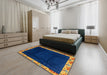 Abstract Denim Dark Blue Oriental Rug in a Bedroom, abs3594