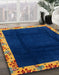 Abstract Denim Dark Blue Oriental Rug in Family Room, abs3594