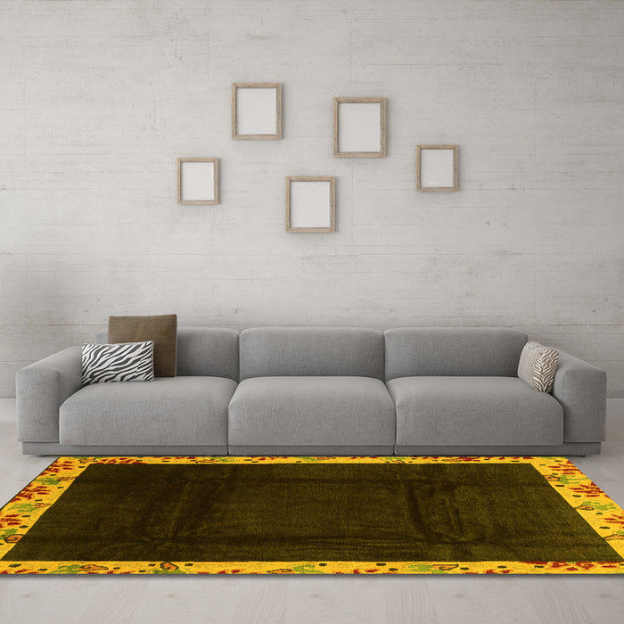 Machine Washable Oriental Yellow Asian Inspired Rug in a Living Room, wshabs3594yw