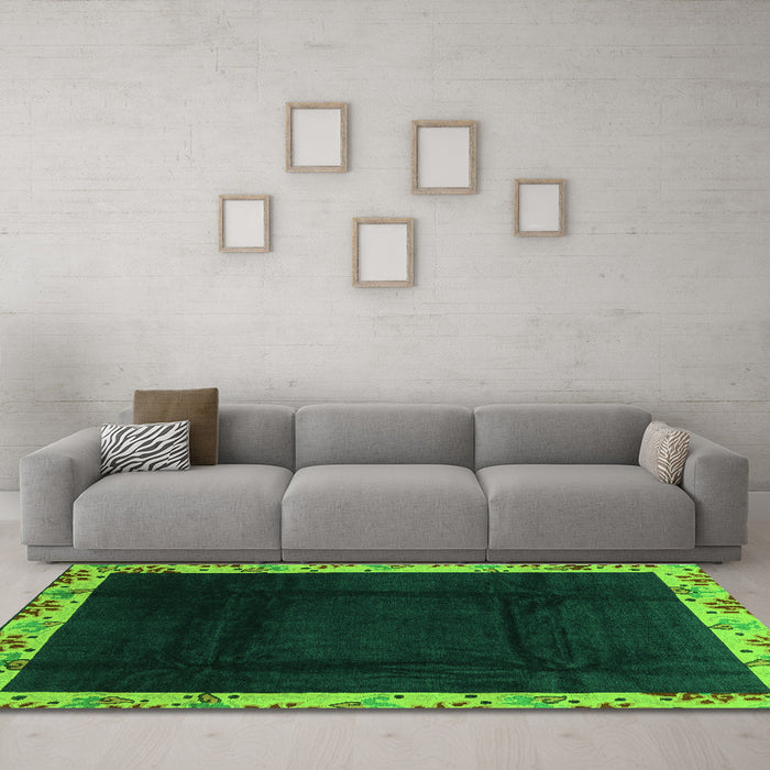 Machine Washable Oriental Green Asian Inspired Area Rugs in a Living Room,, wshabs3594grn