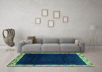 Machine Washable Oriental Turquoise Asian Inspired Rug, wshabs3594turq