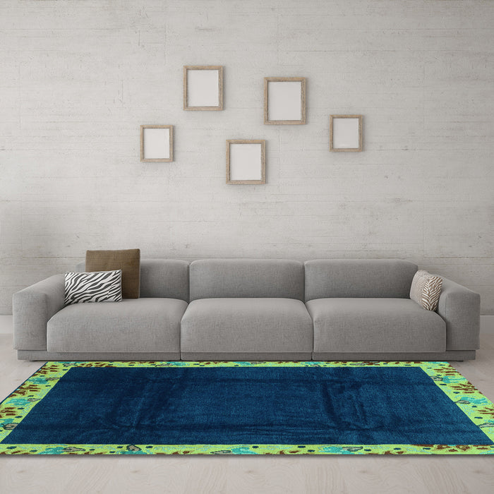 Machine Washable Oriental Turquoise Asian Inspired Area Rugs in a Living Room,, wshabs3594turq