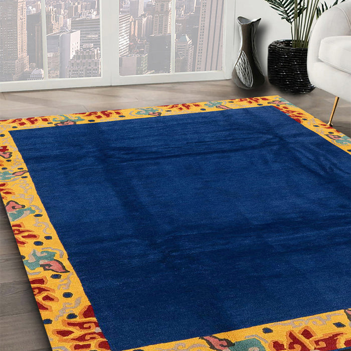 Machine Washable Abstract Denim Dark Blue Rug in a Family Room, wshabs3594