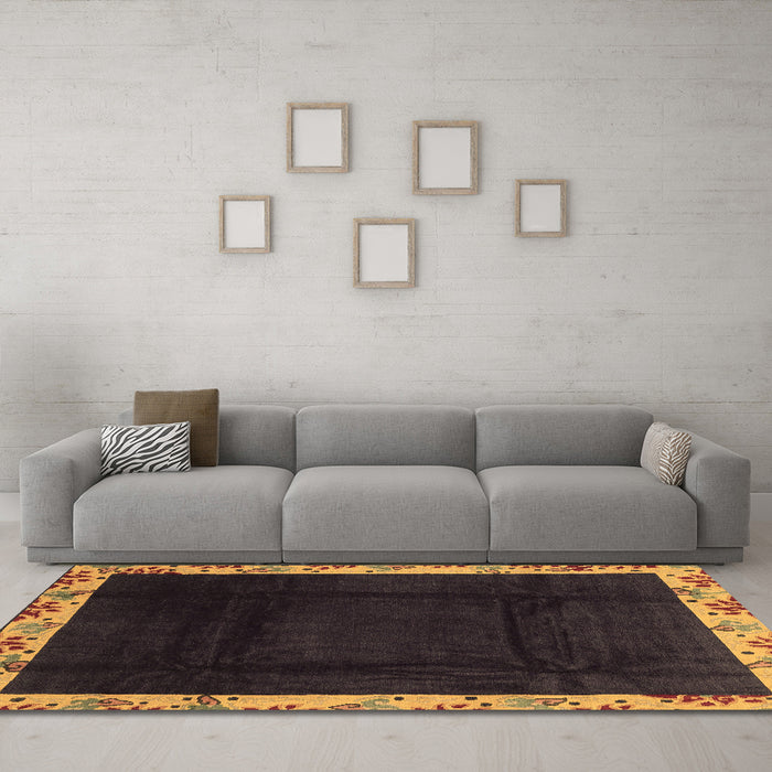 Machine Washable Oriental Brown Asian Inspired Rug in a Living Room,, wshabs3594brn