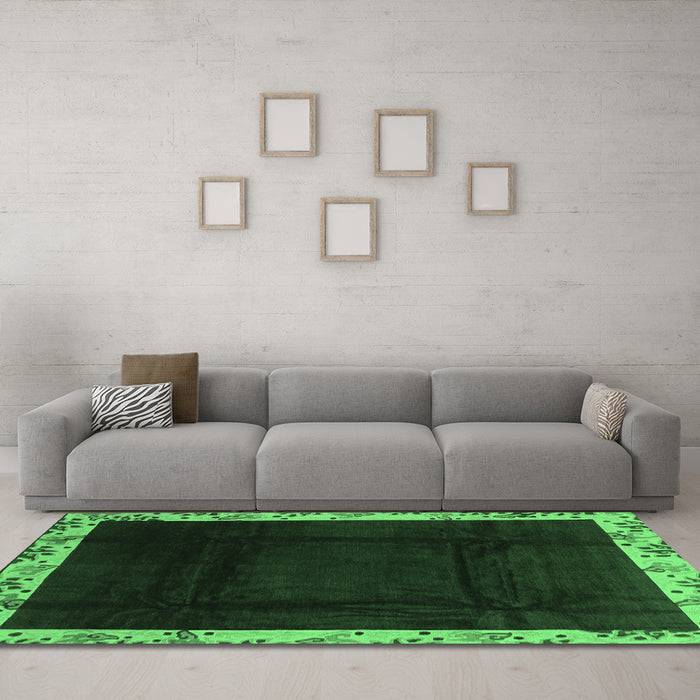 Machine Washable Oriental Emerald Green Asian Inspired Area Rugs in a Living Room,, wshabs3594emgrn