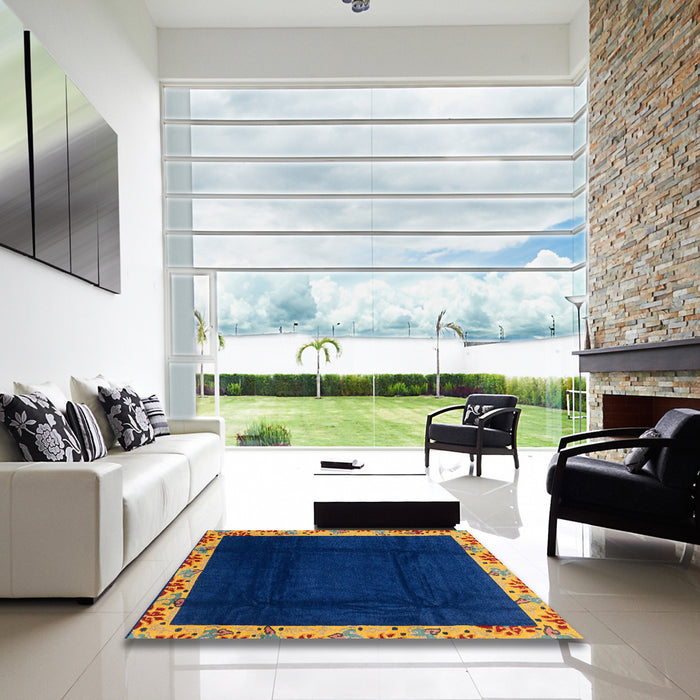 Square Machine Washable Abstract Denim Dark Blue Rug in a Living Room, wshabs3594