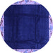 Round Machine Washable Oriental Blue Asian Inspired Rug, wshabs3594blu